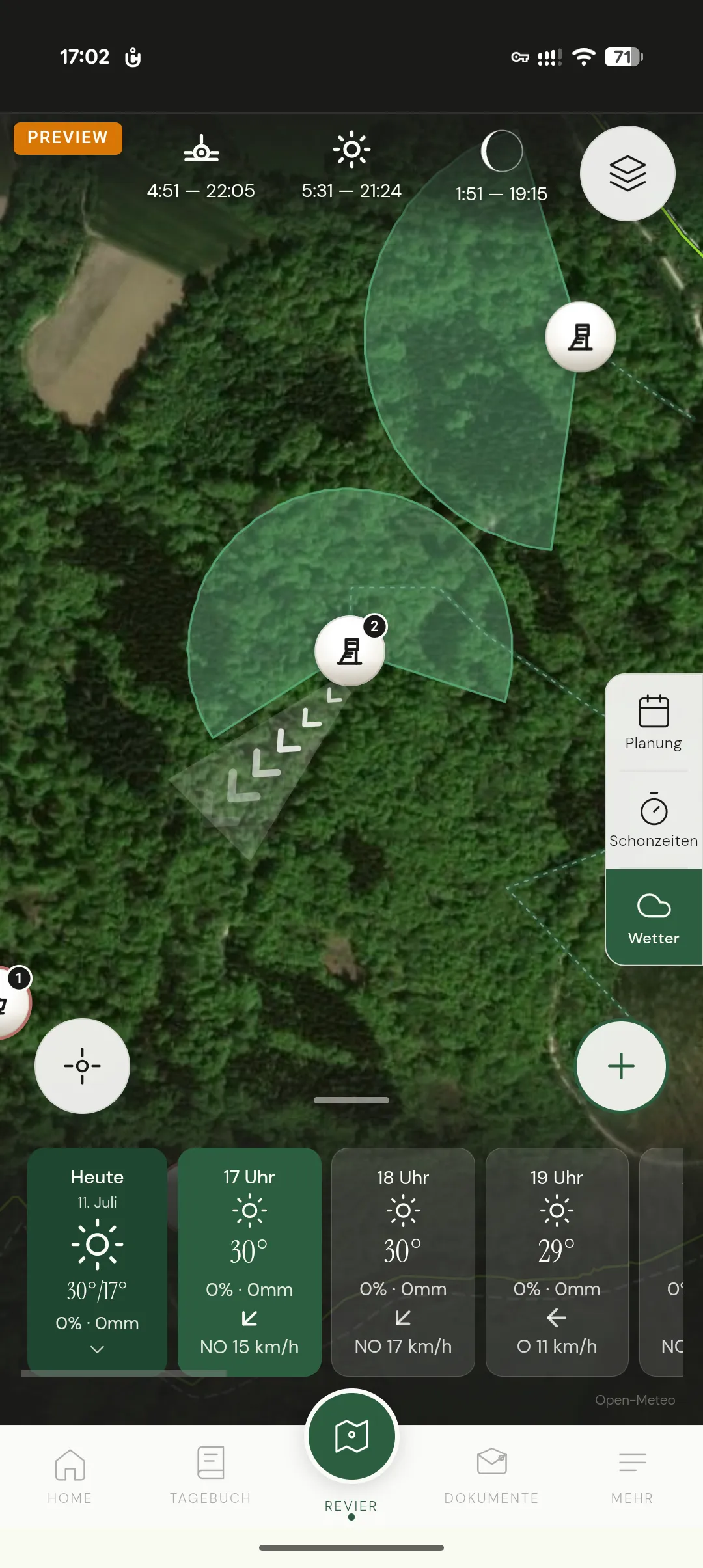 App-Screen „Hochsitz-Info"