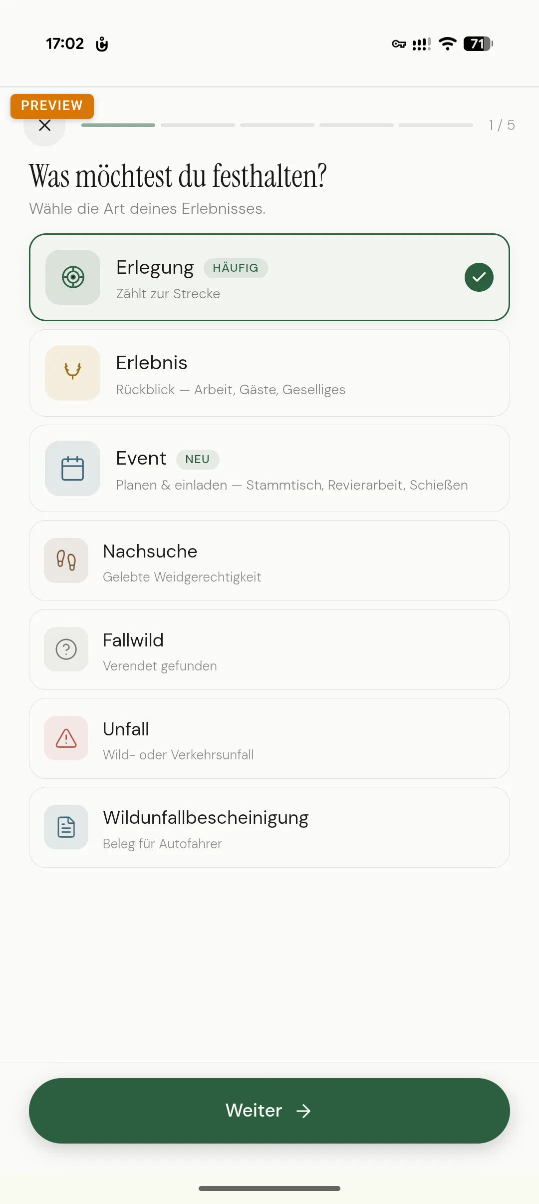App-Screen „Neuer Eintrag"